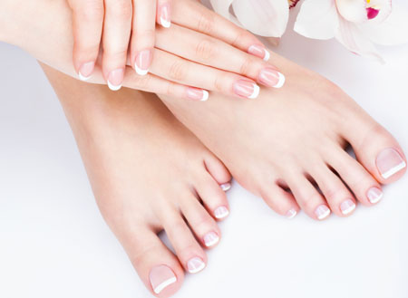Pedicure and manicure package with nail color and scrub at \