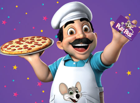 Get 60 game points + large pizza + 4 soft drinks at \